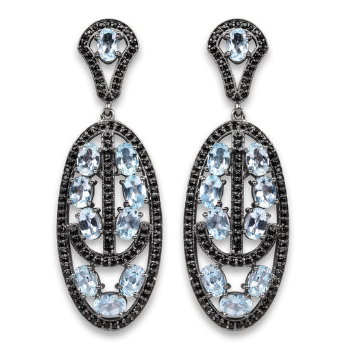 Bids.com 13.80 Carat Genuine Blue Topaz and Black Spinel .925 Sterling Silver Earrings Earrings White Smoke