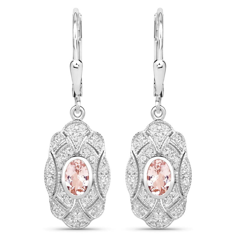 Bids.com 1.04 Carat Genuine Morganite and White Topaz .925 Sterling Silver Earrings Earrings White Smoke