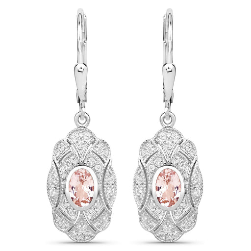 Bids.com 1.04 Carat Genuine Morganite and White Topaz .925 Sterling Silver Earrings Earrings White Smoke