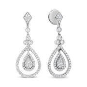 Bids.com 18K White Gold 1 1/4 Cttw Round Diamond Openwork Teardrop-Shaped Dangle Earrings (F-G Color, VS1-VS2 Clarity) Earrings White Smoke White.Gold / 1.26