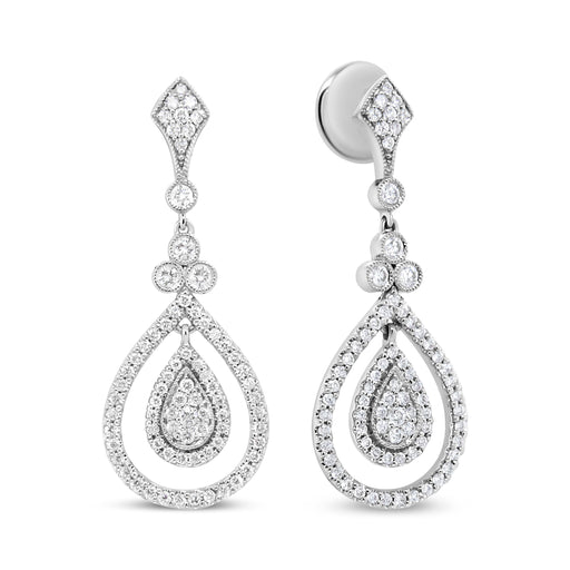 Bids.com 18K White Gold 1 1/4 Cttw Round Diamond Openwork Teardrop-Shaped Dangle Earrings (F-G Color, VS1-VS2 Clarity) Earrings White Smoke White.Gold / 1.26
