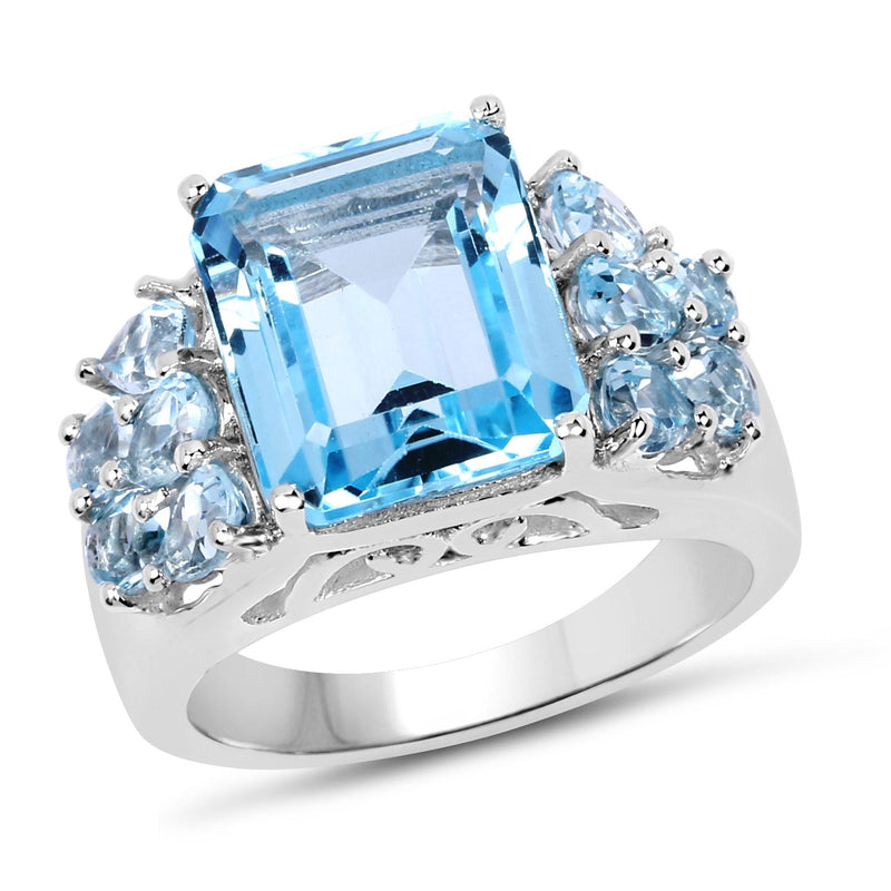 Bids.com 6.50 Carat Genuine Blue Topaz .925 Sterling Silver Ring Rings White Smoke size 6.00,size 5.00,size 7.00,size 8.00,size 9.00,size 10.00