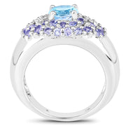Bids.com 2.78 Carat Genuine Blue Topaz and Tanzanite .925 Sterling Silver Ring Rings White Smoke size 6.00,size 7.00,size 8.00,size 9.00,size 5.00