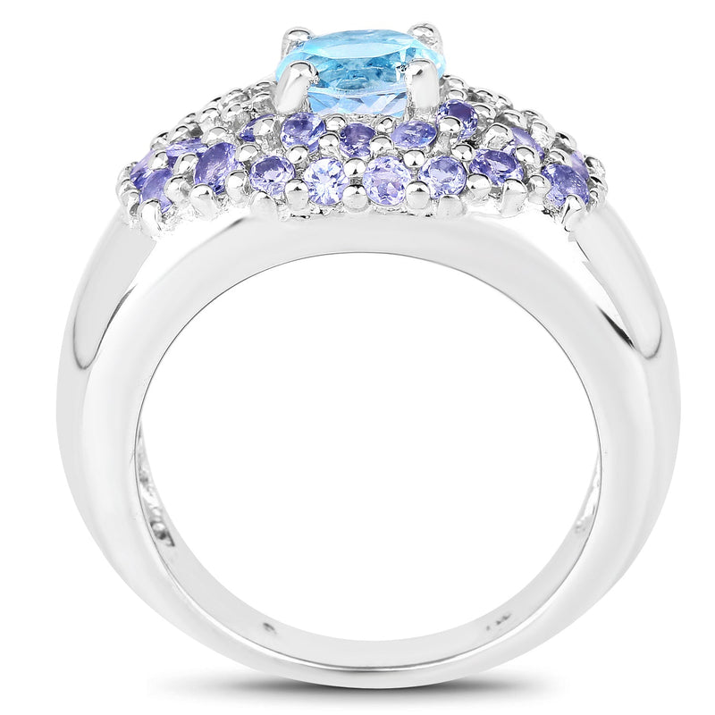 Bids.com 2.78 Carat Genuine Blue Topaz and Tanzanite .925 Sterling Silver Ring Rings White Smoke size 6.00,size 7.00,size 8.00,size 9.00,size 5.00