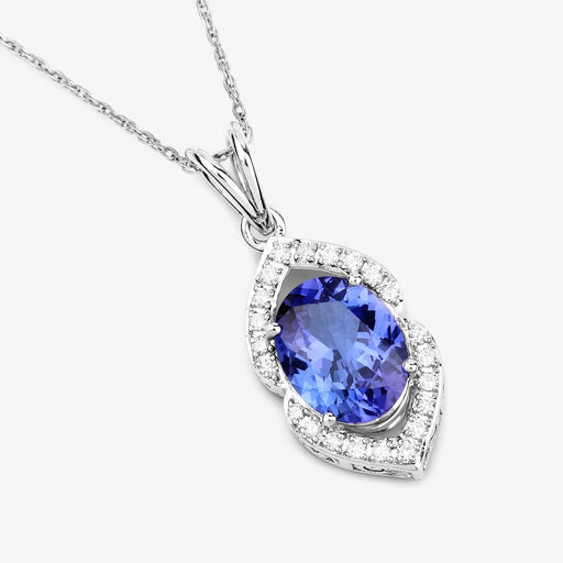 Bids.com 2.44 Carat Genuine Tanzanite and White Diamond 14K White Gold Pendant Pendants White Smoke