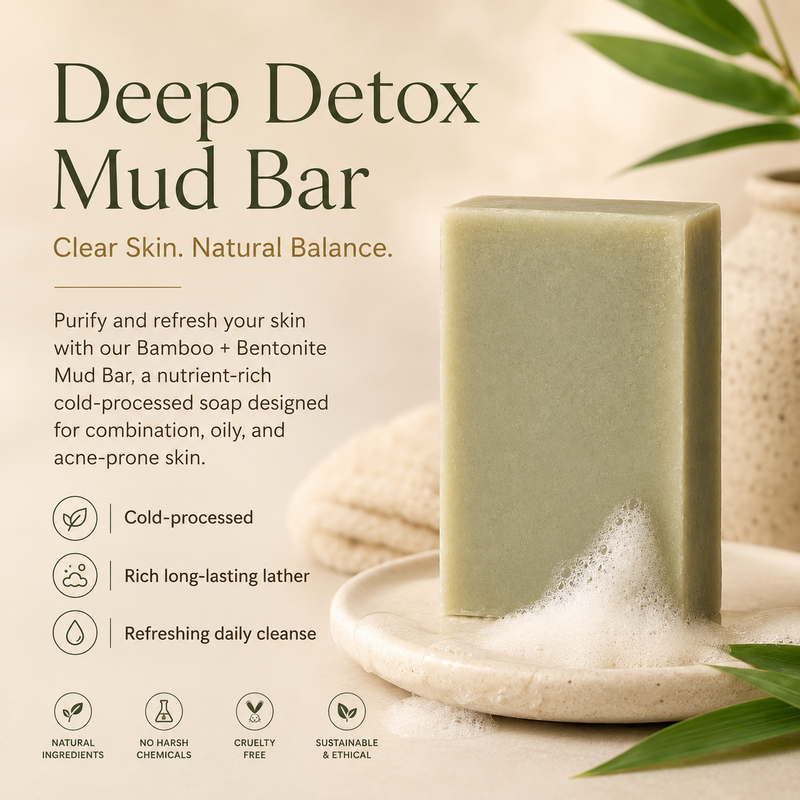 Timeless Organics Skin Care Bamboo + Bentonite Mud Bar Bar Soap Light Gray