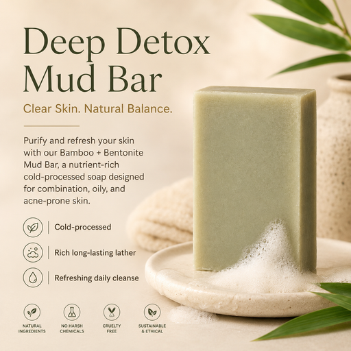 Timeless Organics Skin Care Bamboo + Bentonite Mud Bar Bar Soap Light Gray