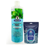 Garner's Garden Natural Mouthwash and Tooth Powder | H2O2 | Antibacterial Fluoride-Free Mouthwash White Smoke 16 oz Reduced Peppermint Mouthwash / 2 oz Regular Tooth Powder