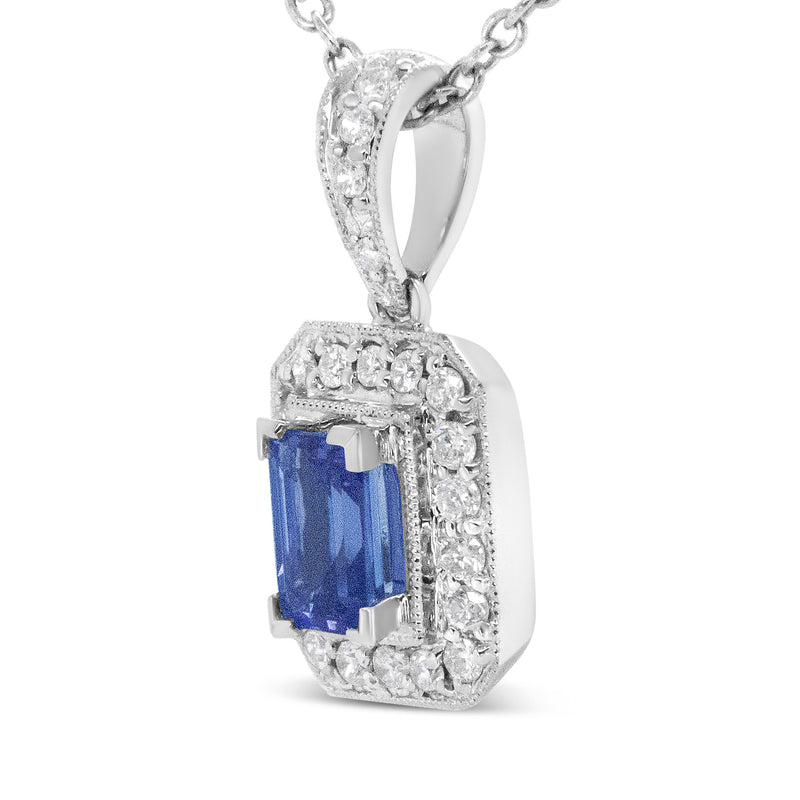 Bids.com 18K White Gold 1/4 Cttw Round Diamond and 6x4mm Purple Tanzanite Halo 18" Pendant Necklace (H-I Color, VS1-VS2 Clarity) Necklaces White Smoke White.Gold / 18