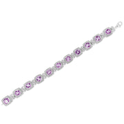 Bids.com .925 Sterling Silver 7x7 mm Cushion Cut Purple Amethyst and 1/10 cttw Round Cut Diamond Square Shape Tennis Bracelet (I-J Color, I1-I2 Clarity) - 7" Bracelets White Smoke White.Sterling Silver / 7