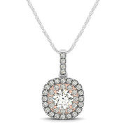 Bids.com 14k White And Rose Gold Cushion Shape Halo Diamond Pendant (1/2 cttw) Necklaces White Smoke 18 / White & Rose Gold
