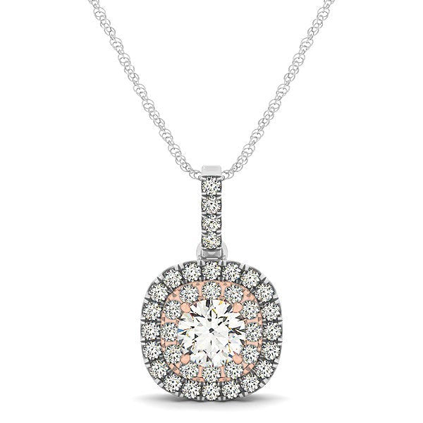 Bids.com 14k White And Rose Gold Cushion Shape Halo Diamond Pendant (1/2 cttw) Necklaces White Smoke 18 / White & Rose Gold