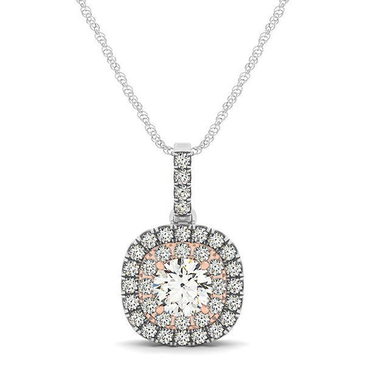Bids.com 14k White And Rose Gold Cushion Shape Halo Diamond Pendant (1/2 cttw) Necklaces White Smoke 18 / White & Rose Gold
