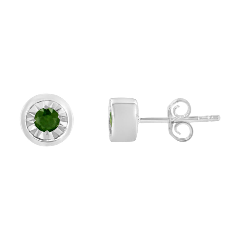 Bids.com .925 Sterling Silver 1/5 Cttw Round Brilliant-Cut Green Diamond Miracle-Set Stud Earrings (Fancy Color-Enhanced, I1-I2 Clarity) Earrings White Smoke White.Sterling Silver / 0.2