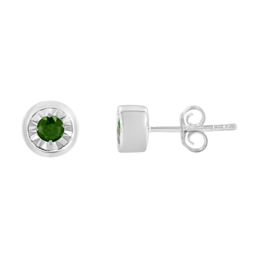 Bids.com .925 Sterling Silver 1/5 Cttw Round Brilliant-Cut Green Diamond Miracle-Set Stud Earrings (Fancy Color-Enhanced, I1-I2 Clarity) Earrings White Smoke White.Sterling Silver / 0.2