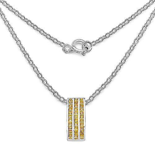 Bids.com 2.16 Carat Genuine Yellow Sapphire .925 Sterling Silver Pendant Pendants White Smoke