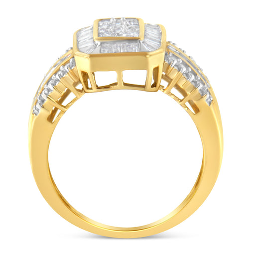 Bids.com 10K Yellow Gold Round and Baguette-Cut Diamond Cocktail Ring (1.0 Cttw, H-I Color, SI2-I1 Clarity) - Size 7 Rings White Smoke 8 / Yellow.Gold,7 / Yellow.Gold