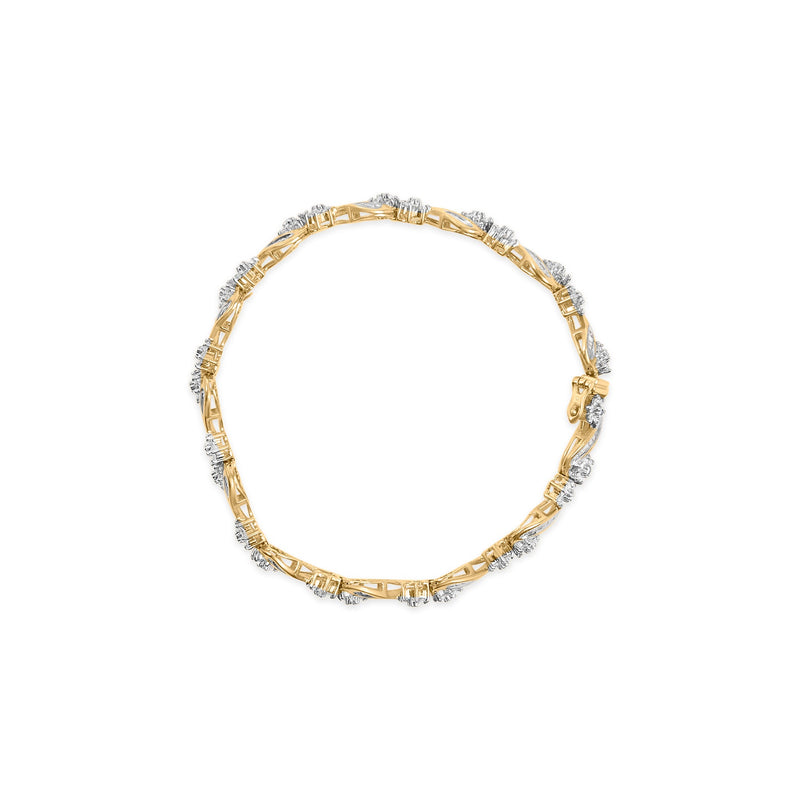 Bids.com 10k Yellow Gold 3.00 Cttw Round-Cut and Baguette-Cut Floral Link 7.25" Bracelet (I-J Color, I1-I2 Clarity) Bracelets White Smoke Yellow.Gold / 7.25