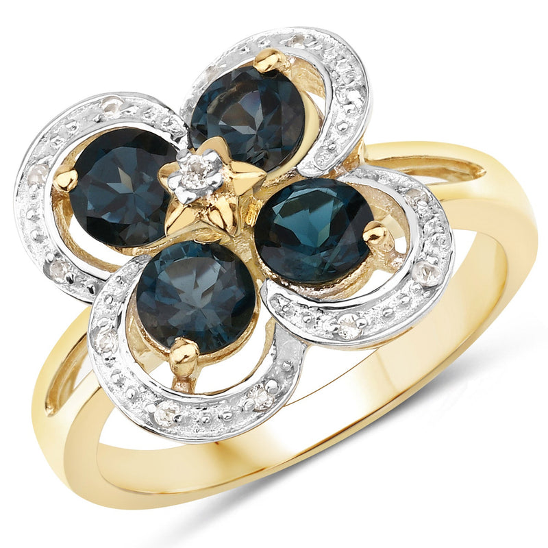 Bids.com 1.76 Carat Genuine London Blue Topaz and White Topaz .925 Sterling Silver Ring Rings White Smoke size 6.00,size 8.00,size 7.00