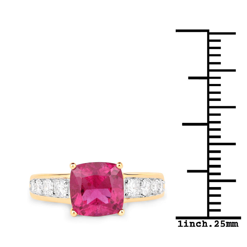 Bids.com 2.70 Carat Genuine Rubellite and White Diamond 14K Yellow Gold Ring Rings White Smoke size 6.00,size 7.00,size 8.00