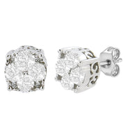 Bids.com .925 Sterling Silver 1/2 cttw Prong Set Round-Cut Diamond Cluster Stud Earring (I-J Color, I2-I3 Clarity) Earrings White Smoke White.Sterling Silver / 0.5