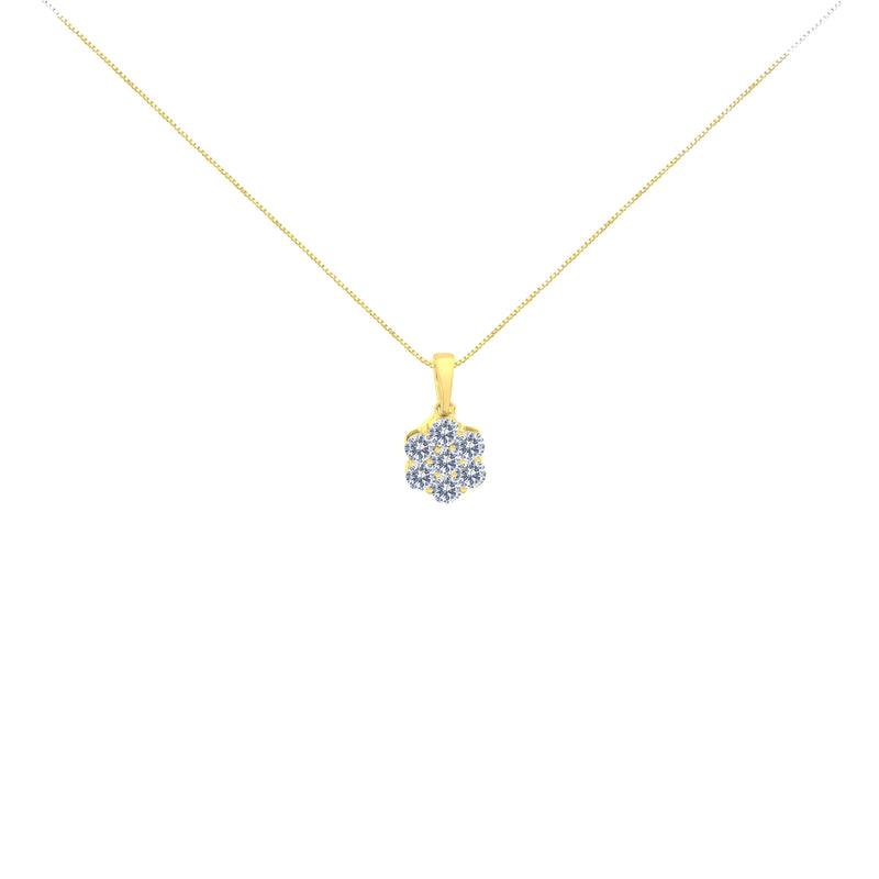 Bids.com 14K Yellow Gold 1.00 Cttw Brilliant Round-Cut Diamond 7 Stone Floral Cluster 18" Pendant Necklace (H-I Color, SI2-I1 Clarity) Necklaces White Smoke Yellow.Gold / 18