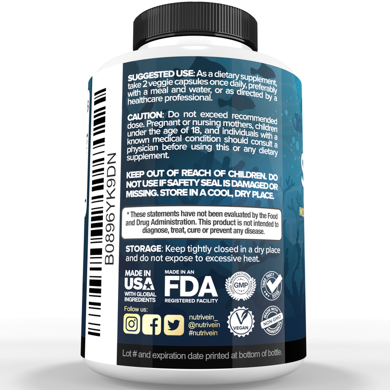 Nutrivein Nutrivein Organic Sea Moss 1600mg Plus Bladderwrack & Burdock - 120 Capsules 65-25PU-ZLQ1 White Smoke