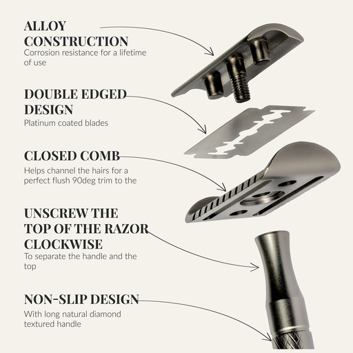 Lather & Wood Shaving Co Safety Razor - Baron Noble - Forge Gray Men Grooming, Health Seashell