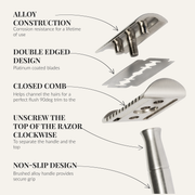Lather & Wood Shaving Co Safety Razor - Baron Classic - Brushed Alloy Men Grooming, Health Seashell