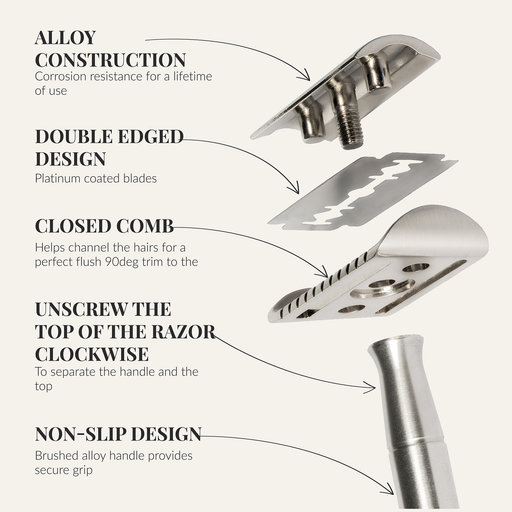 Lather & Wood Shaving Co Safety Razor - Baron Classic - Brushed Alloy Men Grooming, Health Seashell