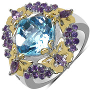 Bids.com 5.66 Carat Genuine Blue Topaz, Amethyst & White Diamond .925 Sterling Silver Ring Rings White Smoke size 8.00,size 6.00,size 7.00,size 9.00