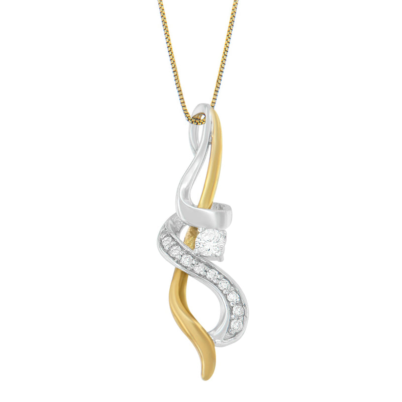 Bids.com Espira 10K Two-tone Gold 1/5 cttw Diamond Intertwined Swirl Pendant Necklace (J-K, I1-I2) Necklaces White Smoke YellowWhite.Gold / 18