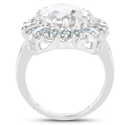 Bids.com 5.90 Carat Genuine Crystal Quartz and Swiss Blue Topaz .925 Sterling Silver Ring Rings White Smoke size 8.00,size 9.00,size 10.00,size 11.00,size 5.00,size 6.00,size 7.00