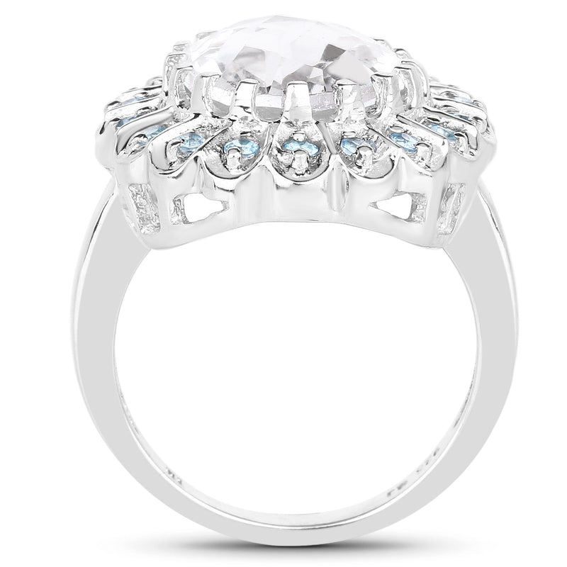 Bids.com 5.90 Carat Genuine Crystal Quartz and Swiss Blue Topaz .925 Sterling Silver Ring Rings White Smoke size 8.00,size 9.00,size 10.00,size 11.00,size 5.00,size 6.00,size 7.00