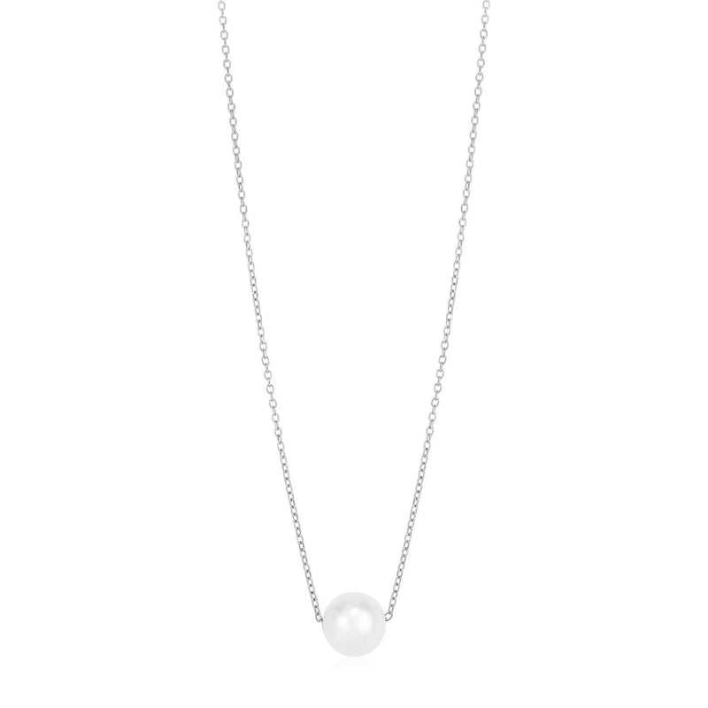 Bids.com 14k White Gold Pearl Solitaire Necklace Necklaces White Smoke 18 / White Gold