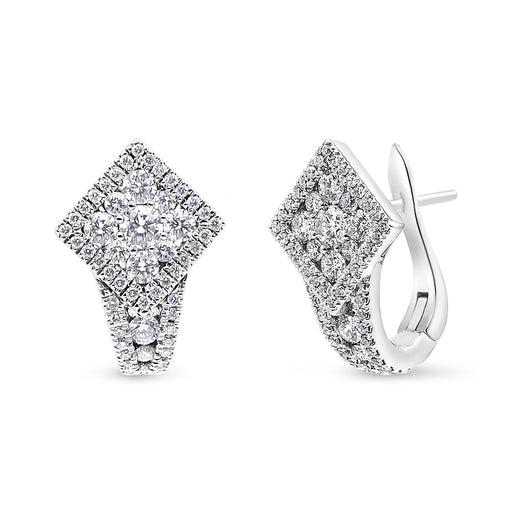 Bids.com 18K White Gold 1 1/10 Cttw Round Diamond Cluster with Halo Hoop Huggie Earring (F-G Color, VS1-VS2 Clarity) Earrings White Smoke White.Gold / 1.12