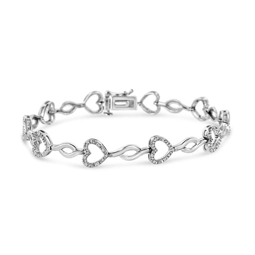 Bids.com .925 Sterling Silver 1/4 Cttw Round-Cut Diamond Alternating Heart and Leaf Link Bracelet (I-J Color, I3 Clarity) - Size 7.25" Bracelets White Smoke White.Sterling Silver / 7.25