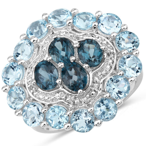 Bids.com 6.54 Carat Genuine London Blue Topaz, Blue Topaz and White Topaz .925 Sterling Silver Ring Rings White Smoke size 7.00,size 8.00,size 6.00,size 9.00