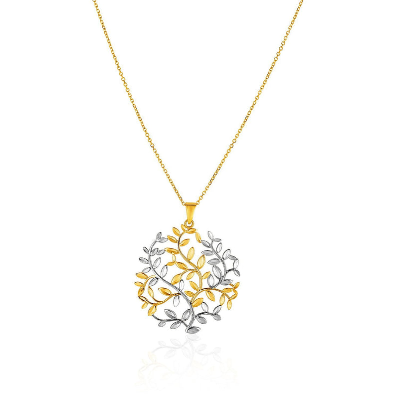 Bids.com 14k Two-Tone Yellow and White Gold Tree of Life Pendant Pendants White Smoke Two-Tone Gold
