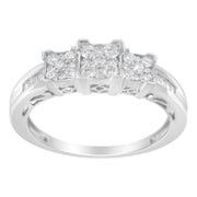 Bids.com 10K White Gold 1/2 Cttw Brilliant & Baguette Cut Diamond 3 Stone Design with 3 Square Clusters Engagement Ring (H-I Color, SI2-I1 Clarity) - Size 6-3/4 Rings White Smoke 7.25 / White.Gold,6.75 / White.Gold,7 / White.Gold