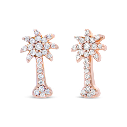 Bids.com 10K Rose Gold 1/4 Cttw Diamond Palm Tree Push Back Stud Earrings (H-I Color, I1-I2 Clarity) Earrings White Smoke Rose.Gold / 0.25
