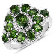 Bids.com 2.77 Carat Genuine Chrome Diopside and White Zircon .925 Sterling Silver Ring Rings White Smoke size 6.00,size 7.00,size 8.00,size 9.00