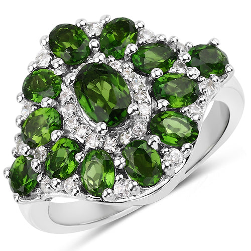 Bids.com 2.77 Carat Genuine Chrome Diopside and White Zircon .925 Sterling Silver Ring Rings White Smoke size 6.00,size 7.00,size 8.00,size 9.00