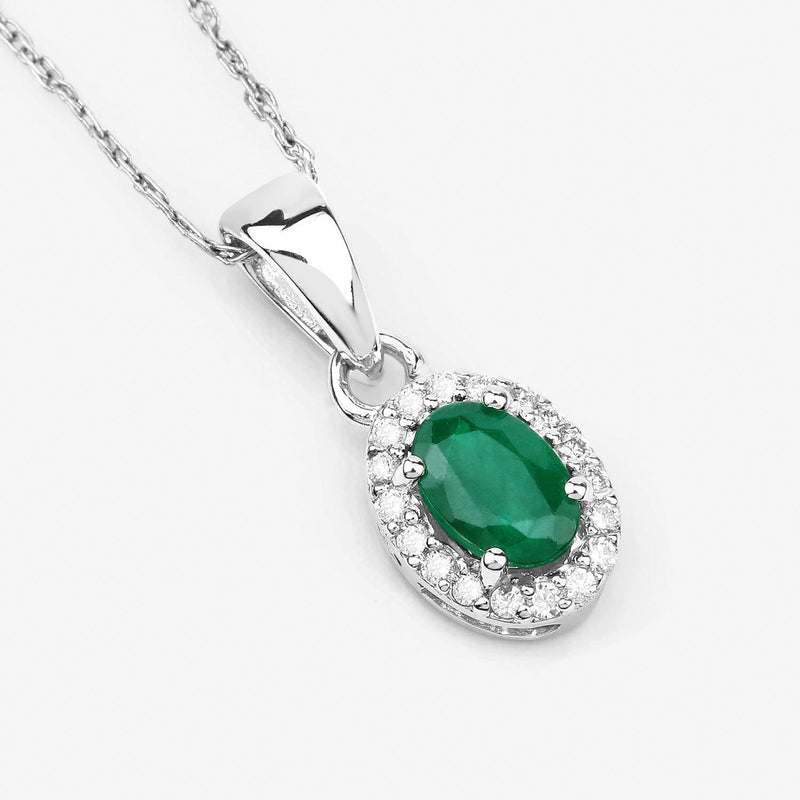 Bids.com 0.81 Carat Genuine Zambian Emerald and White Diamond 14K White Gold Pendant Pendants White Smoke
