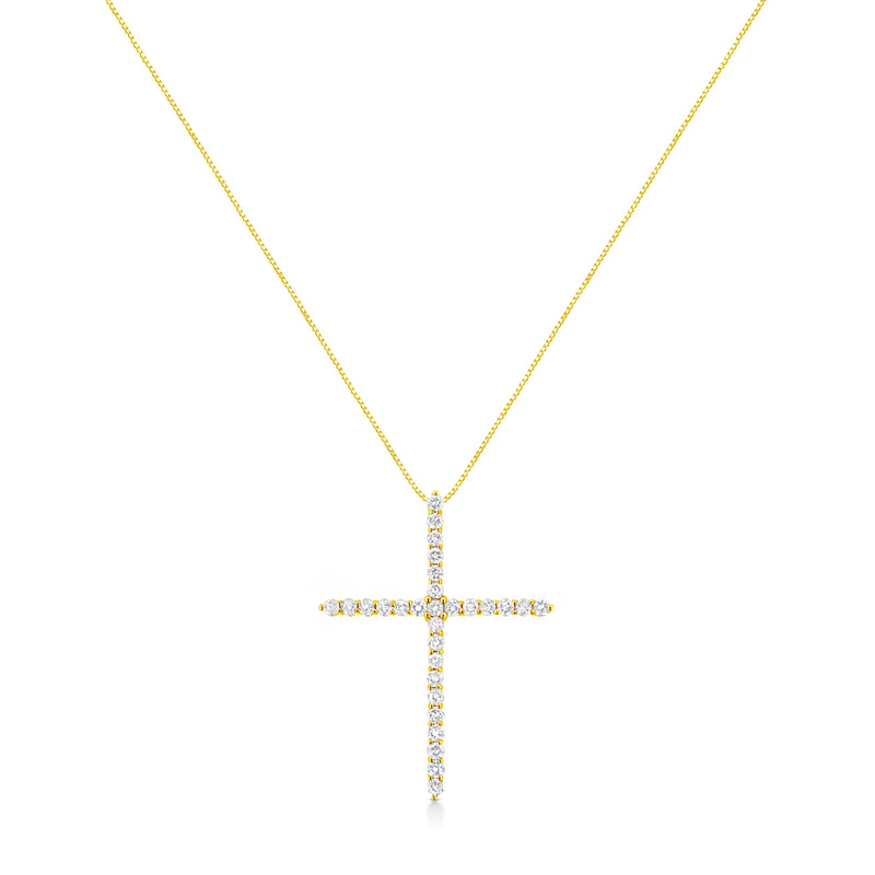 Bids.com 10K Yellow Gold Plated .925 Sterling Silver 3.0 Cttw Prong-Set Round Brilliant Cut Diamond Cross 18" Pendant Necklace (J-K Color, I1-I2 Clarity) Necklaces White Smoke Yellow.Sterling Silver / 18