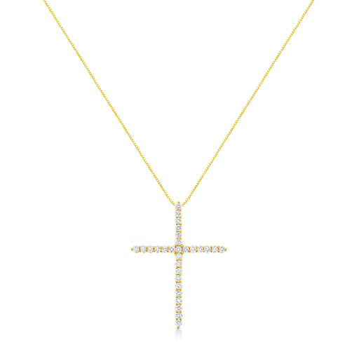 Bids.com 10K Yellow Gold 3.00 cttw Round-Cut Diamond Cross 18" Pendant Necklace (J-K Color, I1-I2 Clarity) Necklaces White Smoke Yellow.Gold / 18