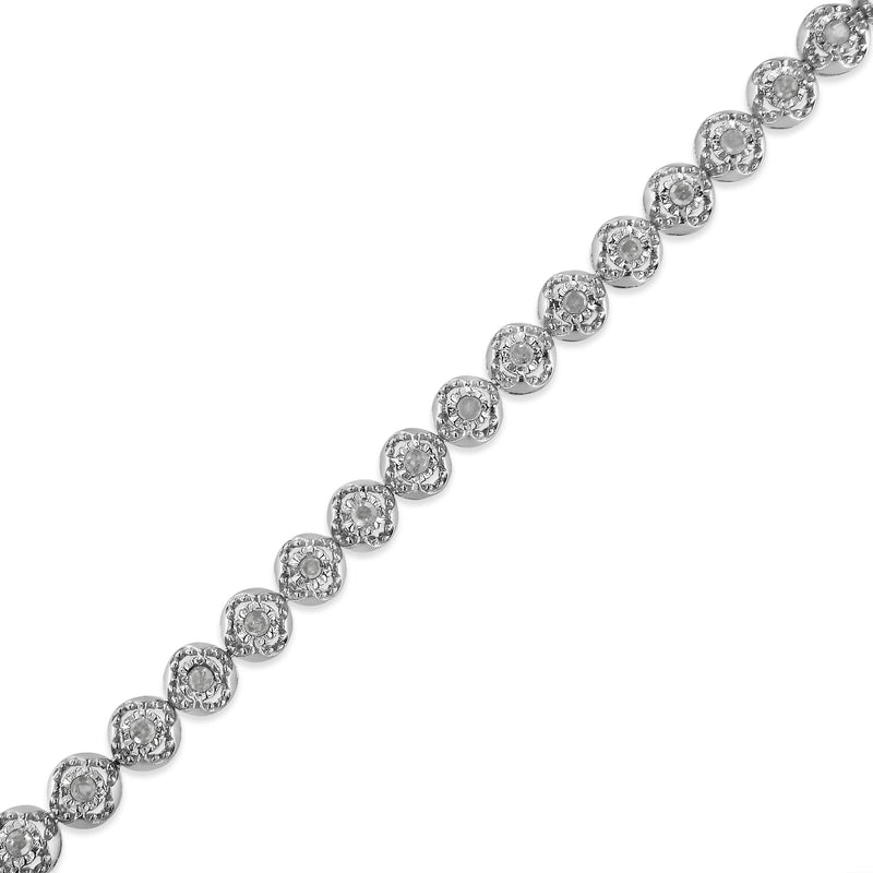 Bids.com .925 Sterling Silver 1.0 Cttw Diamond Miracle-Plate Open Quatrefoil Flower Circle-Link 7" Tennis Bracelet (I-J color, I3 clarity) Bracelets White Smoke White.Sterling Silver / 7