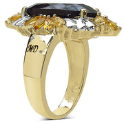 Bids.com 14K Yellow Gold Plated 7.07 Carat Genuine Smoky Quartz, Citrine & White Diamond .925 Sterling Silver Ring Rings White Smoke size 8.00,size 6.00,size 7.00,size 9.00