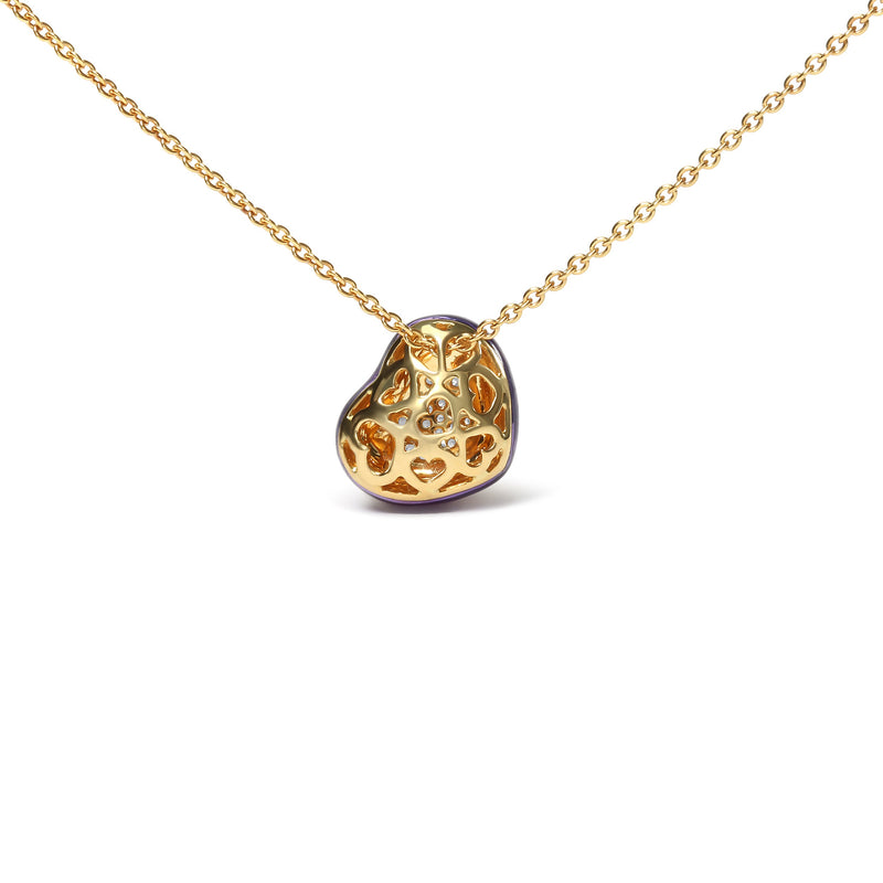 Bids.com 18K Yellow Gold Blue Enamel 1/10 Cttw Round Pave Diamonds Heart Shape 18" Pendant Necklace  (G-H Color, SI1-SI2 Clarity) - Adjustable up to 16" - 18" Necklaces White Smoke Yellow.Gold / 18