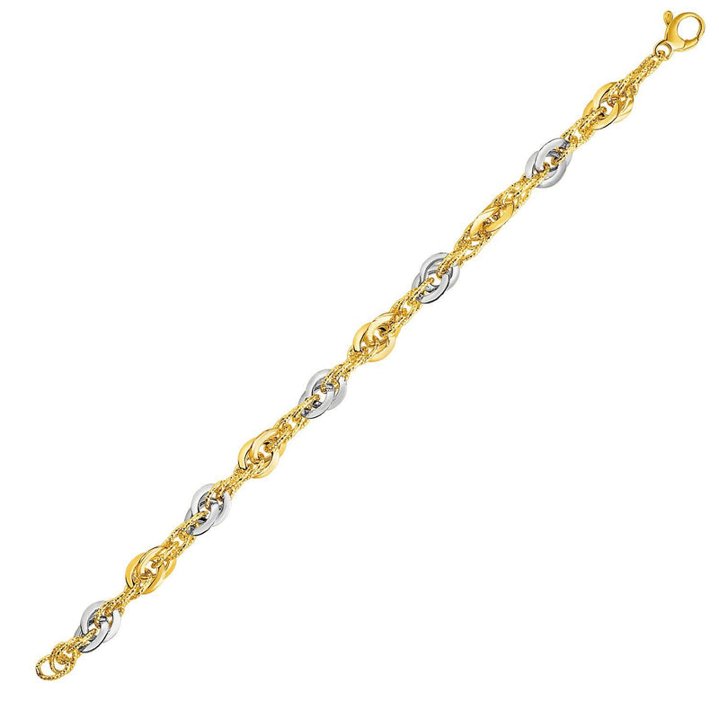 Bids.com 14k Two-Tone Yellow and White Gold Double Link Textured Bracelet Bracelets White Smoke 7.5 / Two-Tone Gold